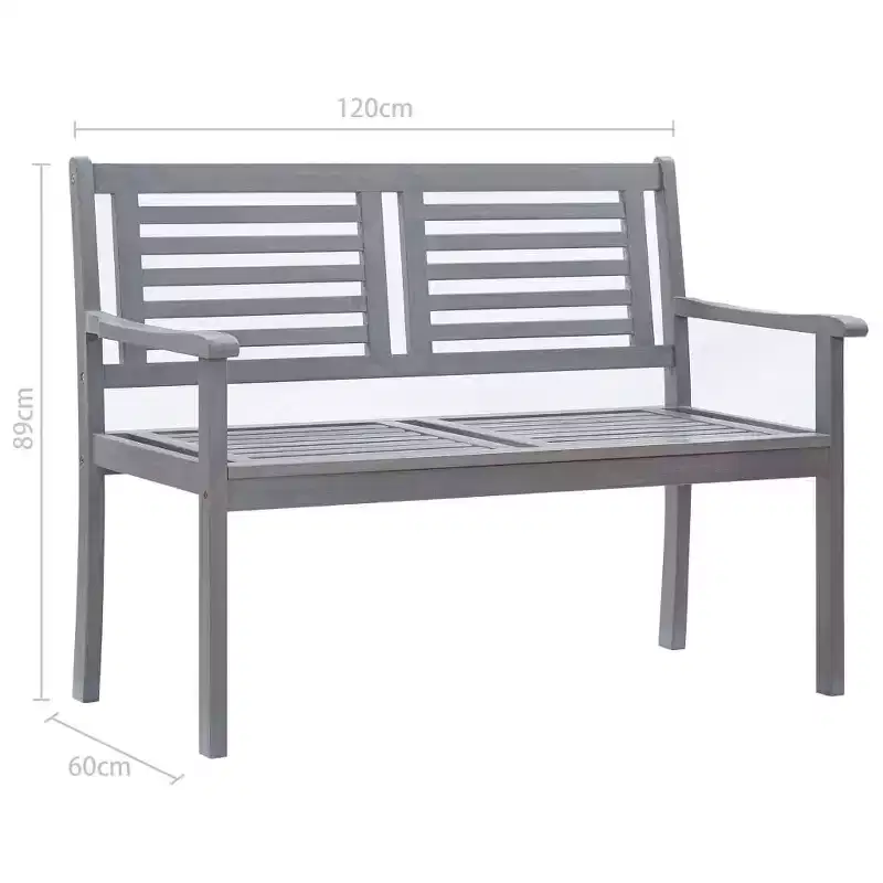 vidaXL 2-Seater Patio Bench with Cushion Accent Loveseat Gray Eucalyptus Wood