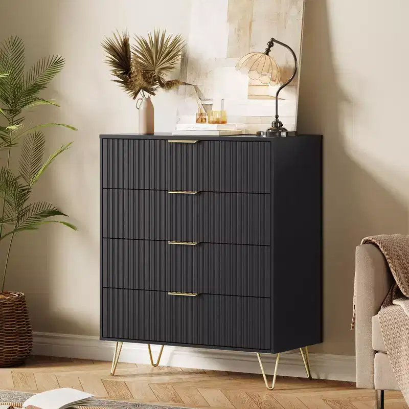 Bedroom four-drawer wardrobe - wave patterned cabinet, modern standing storage cabinet, slim bedside table