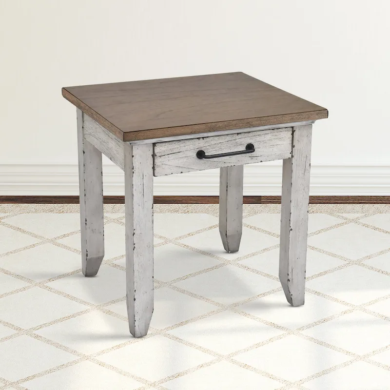 Two-Tone Finish 1-Drawer Wooden Side Table