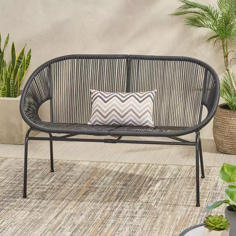TUYOHW PP Rattan Patio Loveseat,Sturdy Iron 2-Seater Accent Chair,Modern Outdoor Lounge Chair for Porch,Backyard & Garden,Patio Furniture Seating