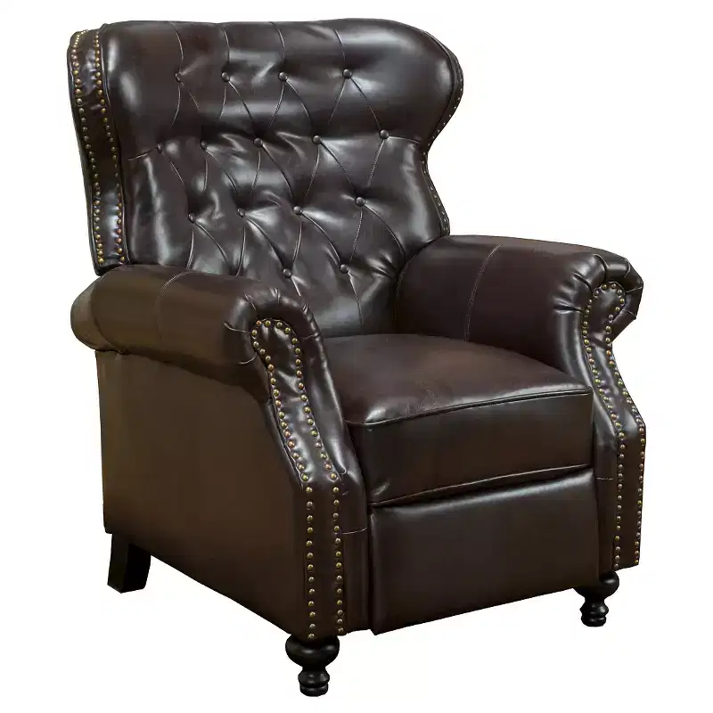 Bonded Leather Press-Back Recliner Club Chair Brown, Elegant Winged Back, Hardwood Frame