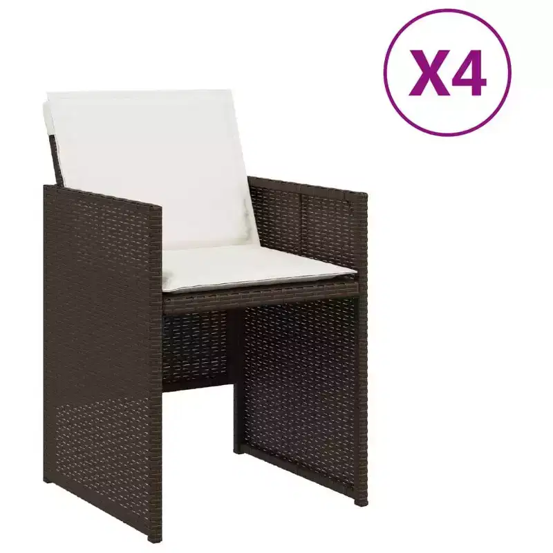 vidaXL Patio Chairs Outdoor Furniture Set 4 Pcs - Brown PE Rattan Chairs with Cushions - Compact Folding Garden Seating