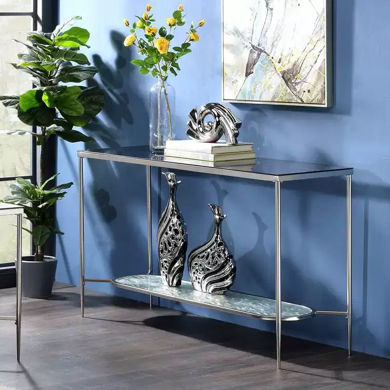 Console Glass Table Chrome Finish