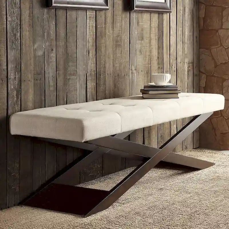 48-Inch Upholstered X-Base Bench