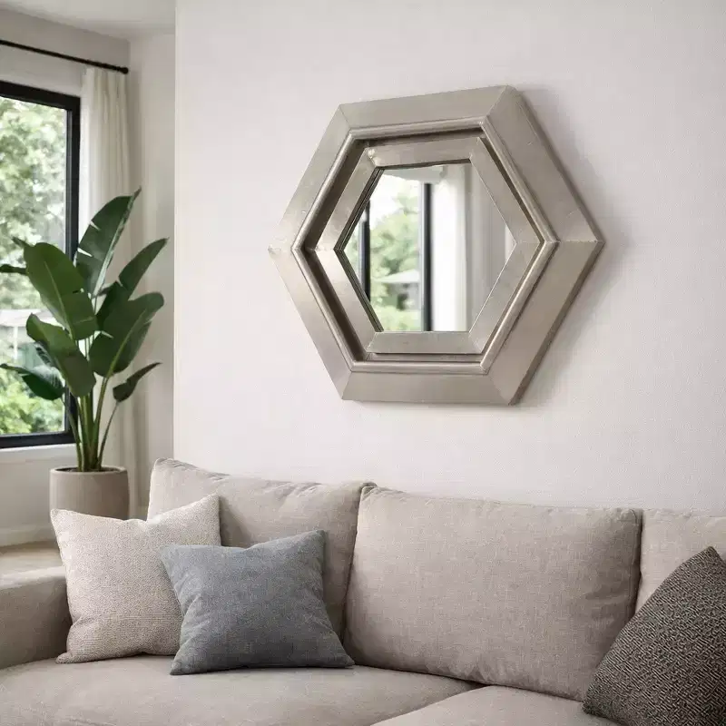 Modern Metal Hexagon Wall Mirror for Bedroom and Living Room Decor - Accent Mirrors for Wall, Hallway, Entryway or Bathroom - 20, Silver & Metallic