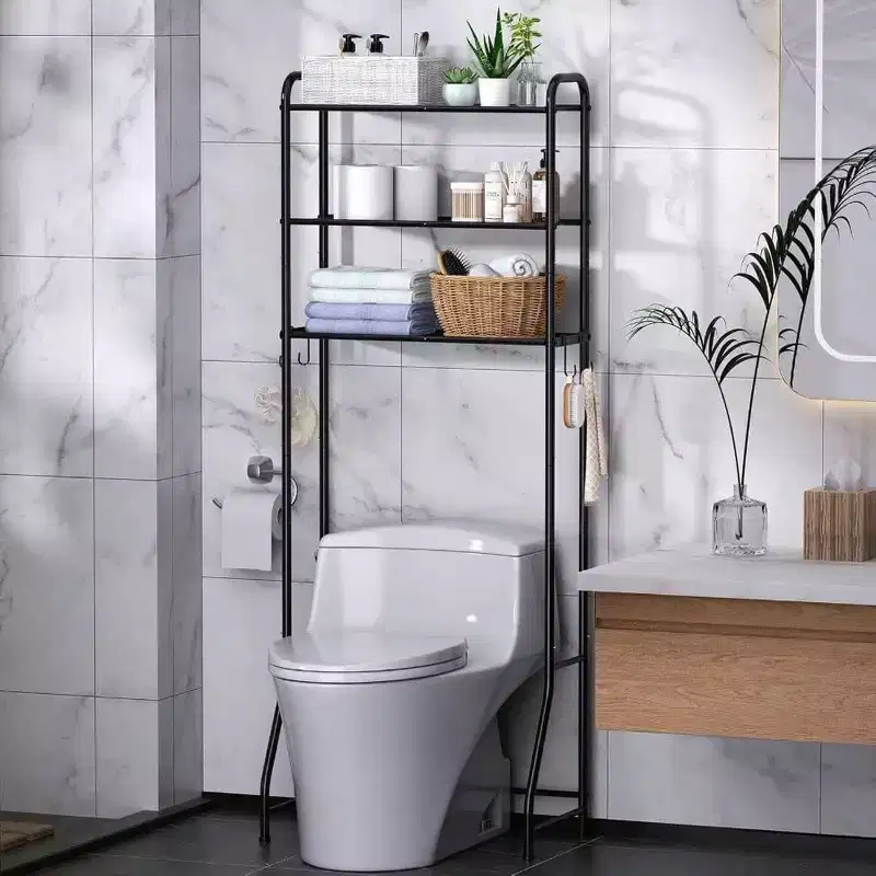 3 Tier Over Toilet Storage Rack Bathroom Organizer Shelves Cabinet Black Freestanding Space Saver