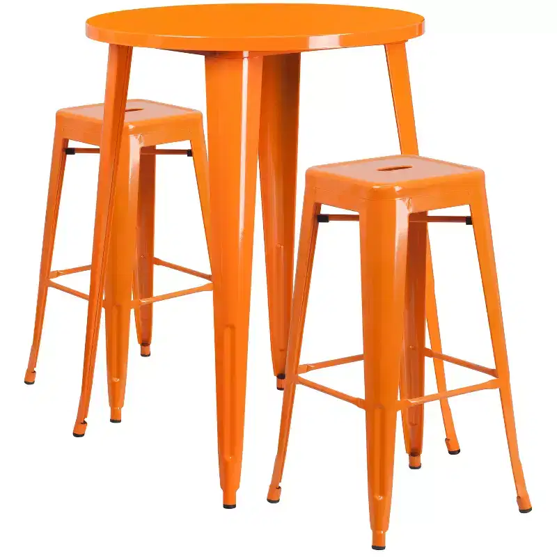 Flash Furniture Commercial Grade 30 Round Metal Indoor-Outdoor Bar Table Set with 2 Square Seat Backless Stools