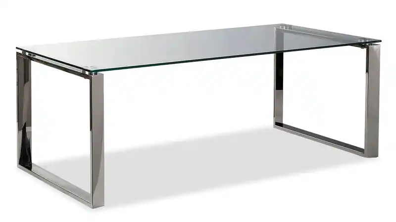 47 Modern Glass Top Coffee Table - Silver with Metal Legs
