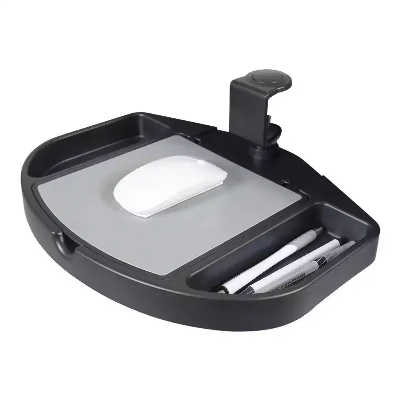 Clamp On 360 Degrees Swivel Out Mouse Tray With Storage For Desks And Tables Up To 1.5