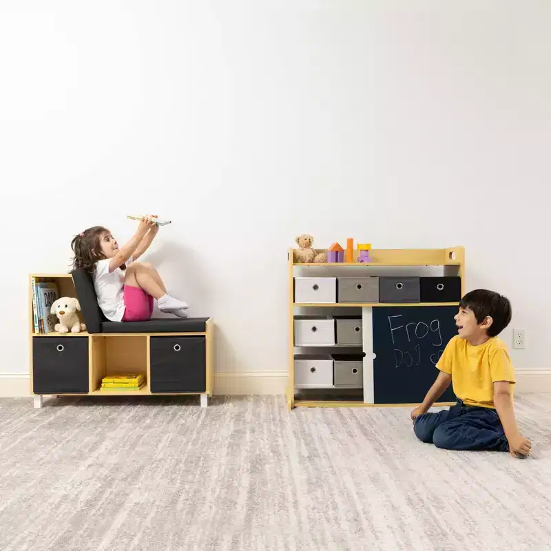Children's reading corner (wooden): Medium-density fiberboard frame, steel hardware, 2 shelves, 2 drawers