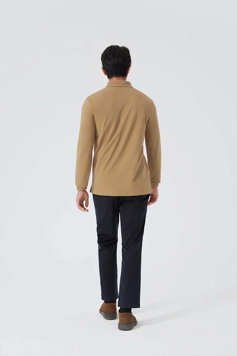 Pique Long Sleeve Polo – Khaki