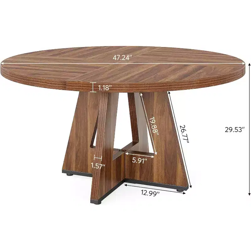 47-Round Dining Table, Farmhouse Style Wood Kitchen Table with Cross Base for Dining Room, Seats 4-6, Wooden Tabletop
