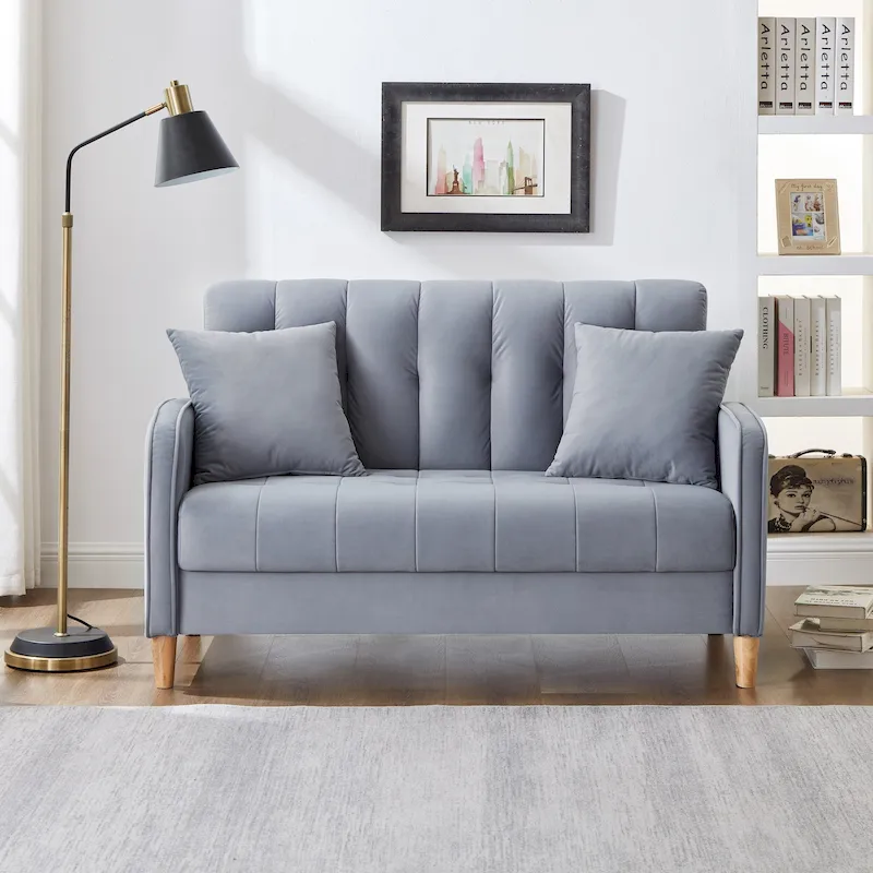 Velvet Tufted Loveseat with Solid Wood Legs