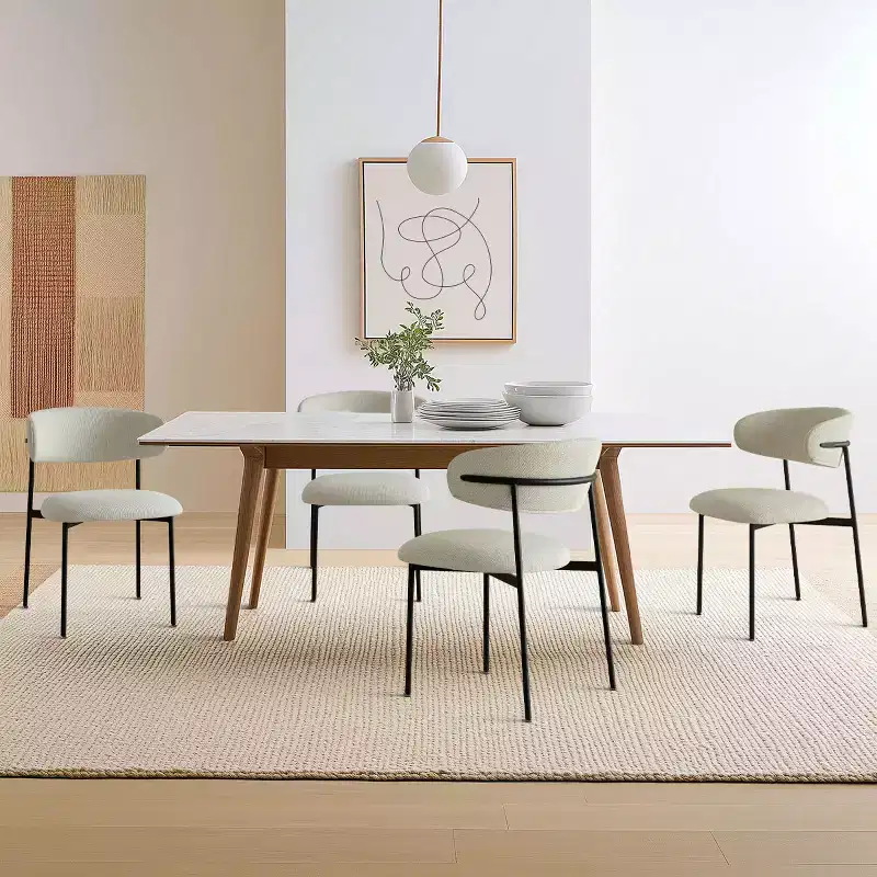 Upholstered Dining Chairs Set of 4, Comfortable Curved Back Kitchen Chair with Wide Fabric Seat & Black Metal Legs - Panipeachy