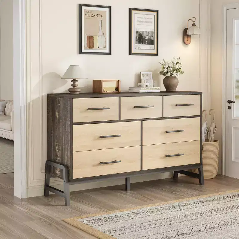7 Dresser for Bedroom, 52 Wide Dresser, Wide Drawer with Storage Freestanding, Wooden Storage Chest for Living Room, Bedroom