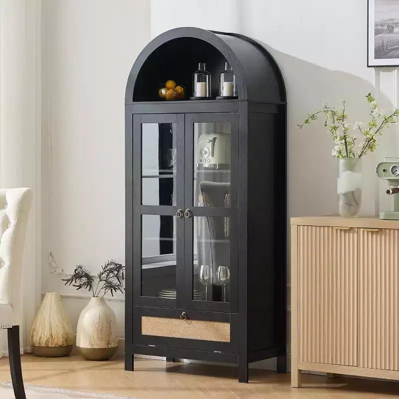 TYBOATLE 71 Tall Arched Pantry Cabinet with Glass Door, Drawer & Anti-Tip Kit  Versatile Storage Cupboard for Kitchen or Dining Room