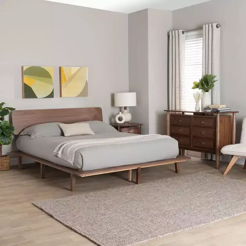 Baxton Studio Alyssa Japandi Walnut Brown Wood 3-Piece Bedroom Set