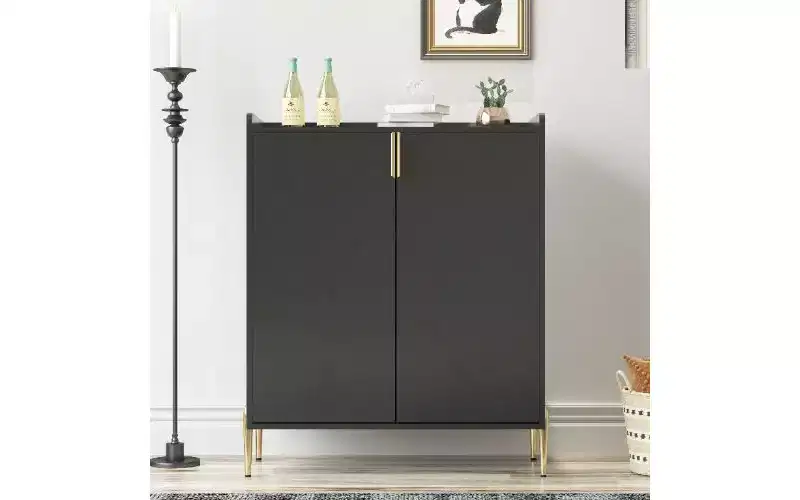 2-Door Buffet Cabinet, Engineered Wood Sideboard Cabinet with Adjustable Shelves, Home Bar Cabinet with Rack & Adjustable Storage Shelf