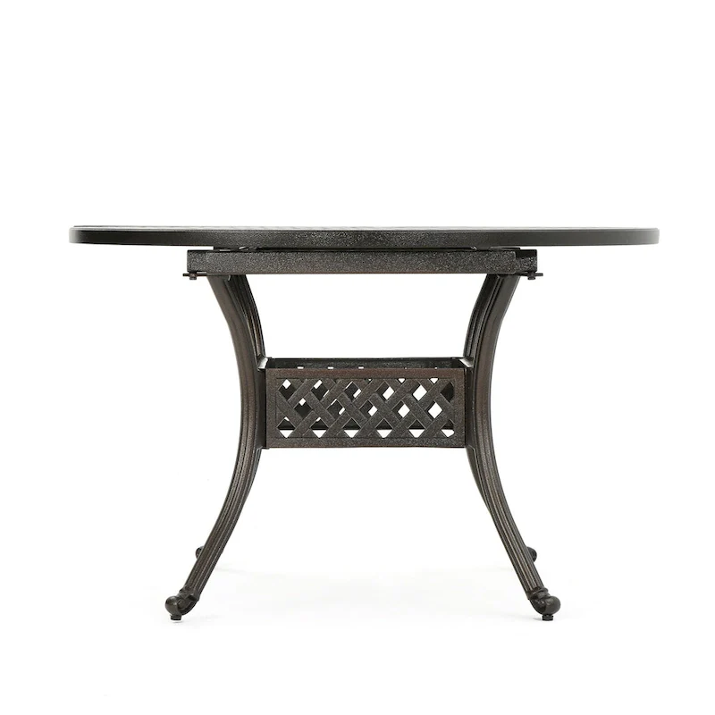 Roch Outdoor Dining Table, 46-61 Inch Expandable, Metal Hammered Bronze
