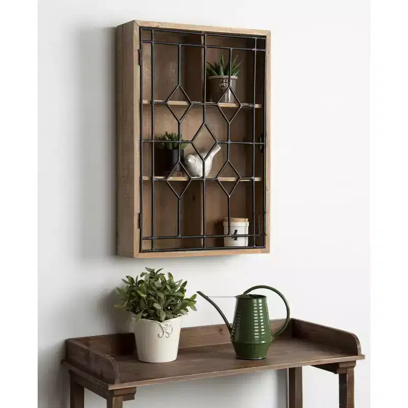 Decorative Wooden Wall Hanging Curio Cabinet, Vintage Farmhouse Display