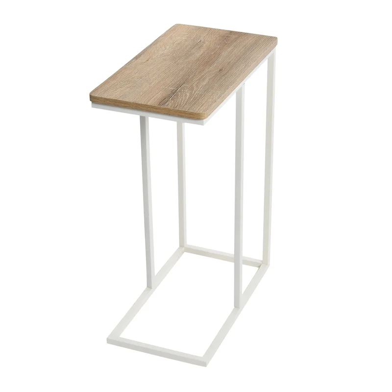 C-Shape Side Table, Faux Stone Top, Black Frame, Space-Saving Design