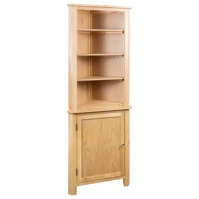 Corner Cabinet Brown Solid Oak Wood and MDF with Oak Veneer Medium
