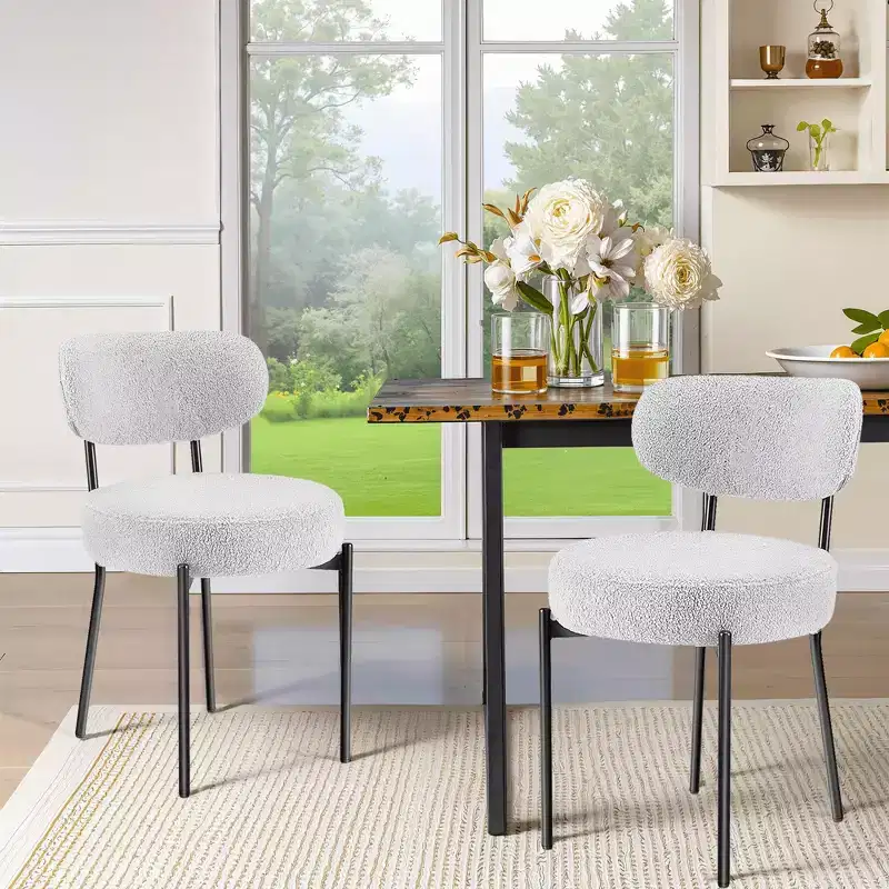 MAYEERTY Comfort Upholstered Dining Chair White Seat Cushion Black Steel Frame Backrest for Dining Room Bedroom