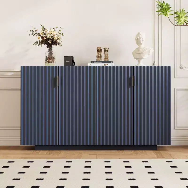 Modern 4-Door Fluted Buffet Sideboard Cabinet with Adjustable Shelves for Dining Room and Living Room
