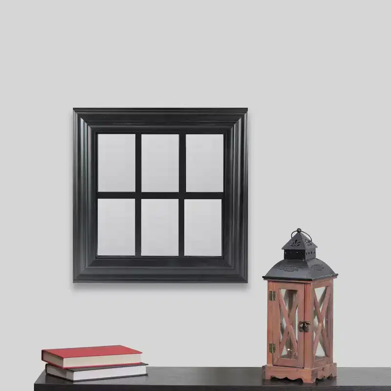 17 Black Contemporary Square Windowpane Wall Mirror