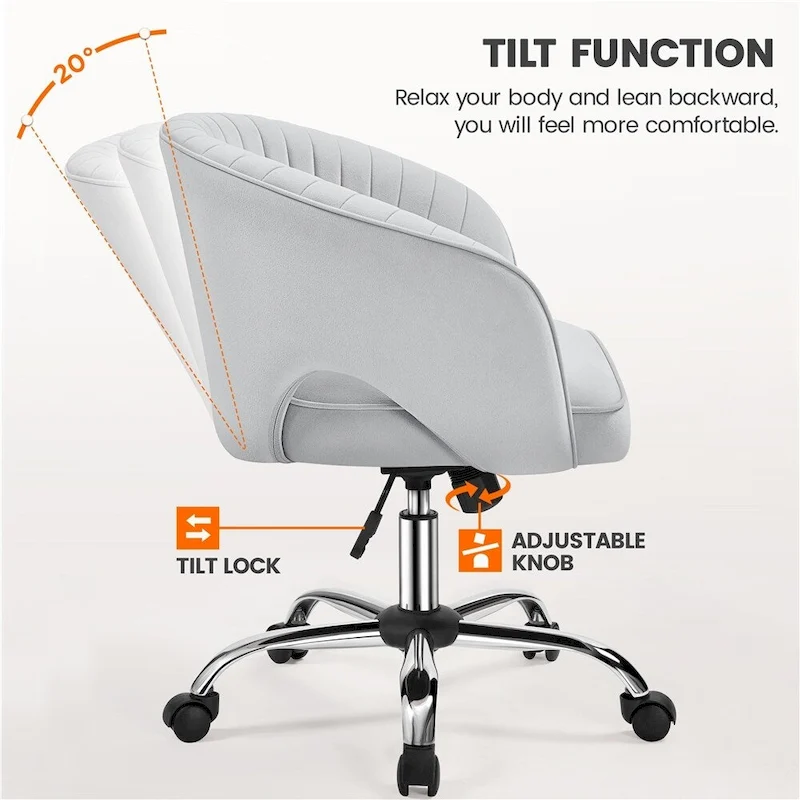 Yaheetech Velvet Office Chair with Tufted Barrel Back, Rolling Wheels, Adjustable Seat Height - N/A
