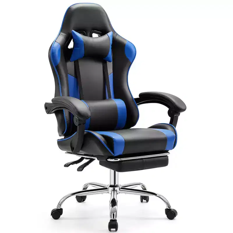 PU Leather Criss Cross Chair on Wheels with Footrest and Lumbar Support, Fixed Armrest Gaming Office Chair