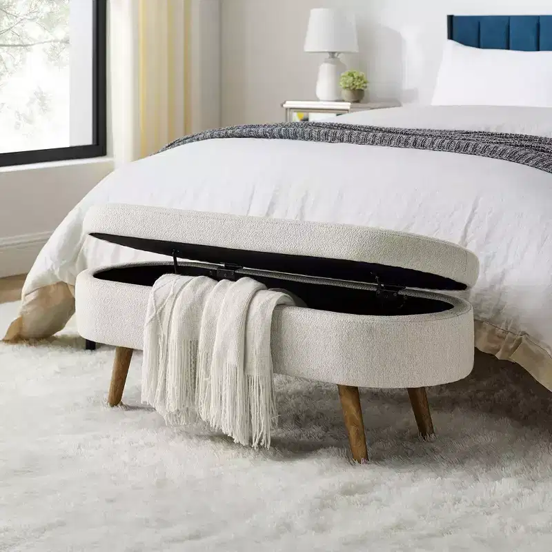 TUYOHW Modern Storage Ottoman with Wood Legs, Storage Bench with Cushion Seat, End Of Bed Bench for Bedroom, Living Room