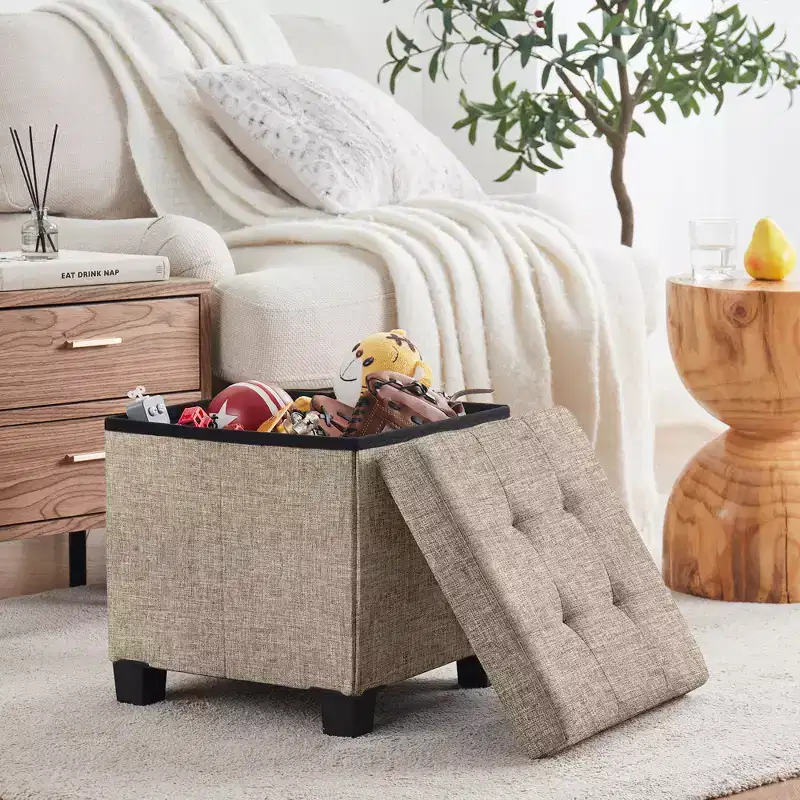 15-Inch Square Linen Storage Ottoman with Legs