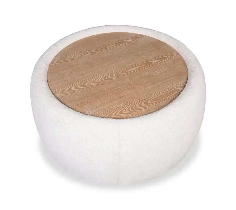 36 Chenille Fabric Cocktail Ottoman with Wood Top and Legs - Alabaster White
