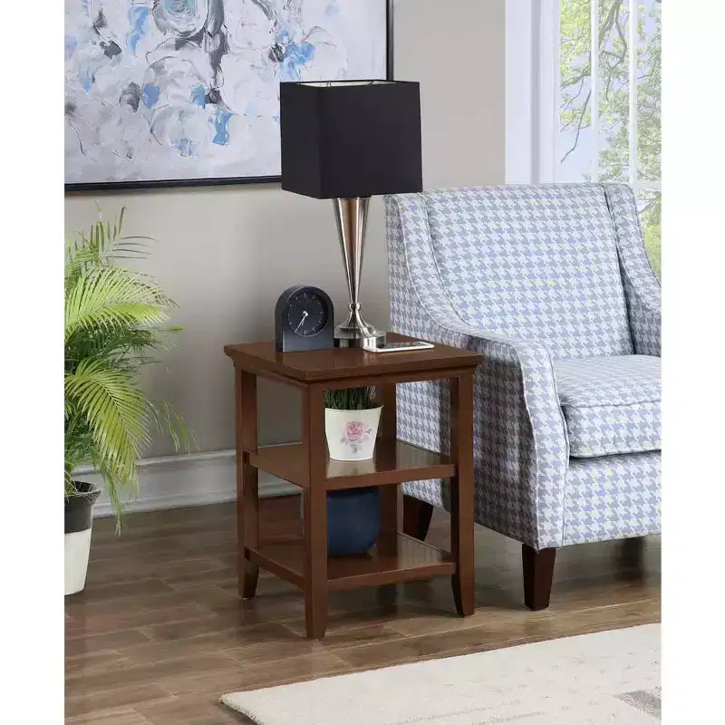 End Table with Two Storage Shelves, Sleek Minimalist Rubberwood Accent Table for Living Room Display and Organization