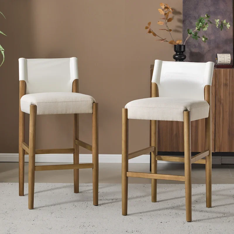 Modern 28.5 Wood Barstool Set with Neutral Polyester Cushion for Kitchen Island or Home Bar