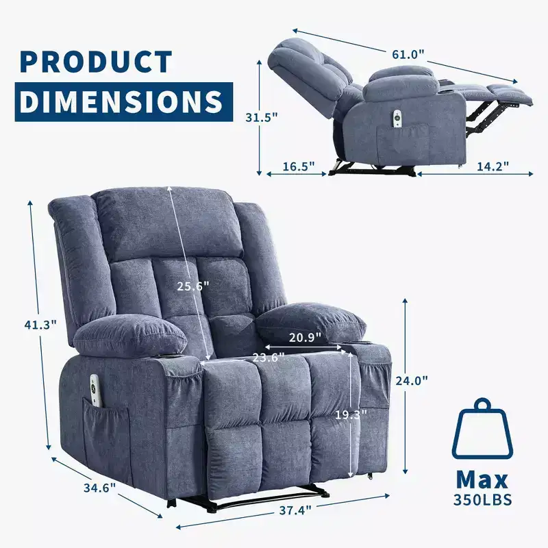 Recliner Chair with Massage & Heat,Glider Chair with Side Pockets & Cup Holder for Living Room