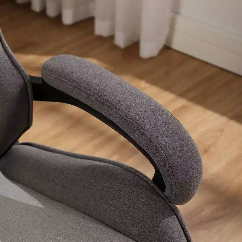 Swivel Gaming Chair Gray Upholstered Computer Desk Chair Adjustable Fixed Arms