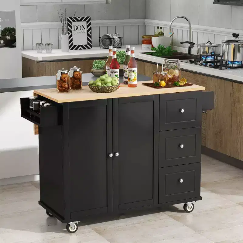 Modern Kitchen Island Cart, Kitchen Cart with Racks and Drawers