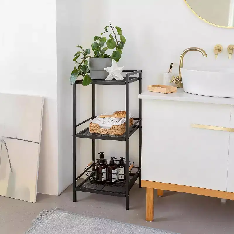 3/4-Tier Metal Standing Shelf Unit, Multifunctional Freestanding Storage Shelf, Space-Saving Organizer for Bathroom, Living Room, Bedroom, Kitchen