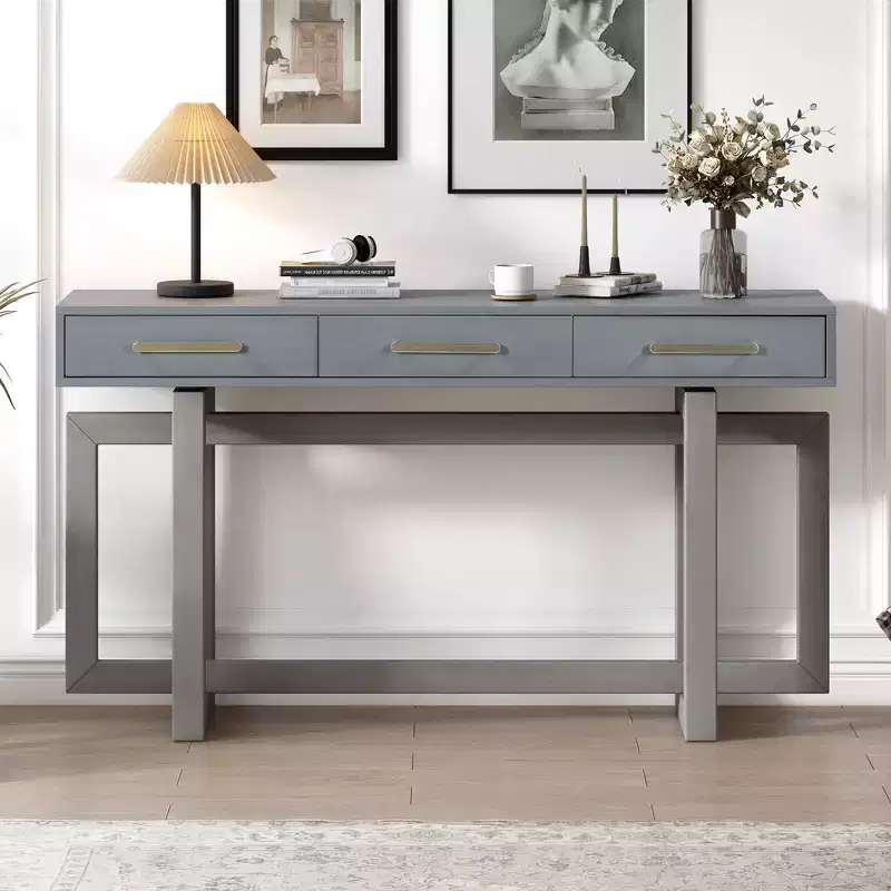 57IN Elegant Console Table with 3 Drawers and Metal Handles - Hallway & Foyer