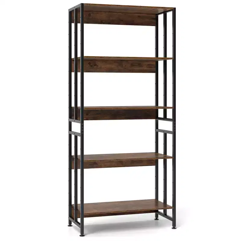 Costway 1/2 PCS 5 Tier Bookshelf 62 Tall Bookcase with Tiltable Shelves Display Storage Rack