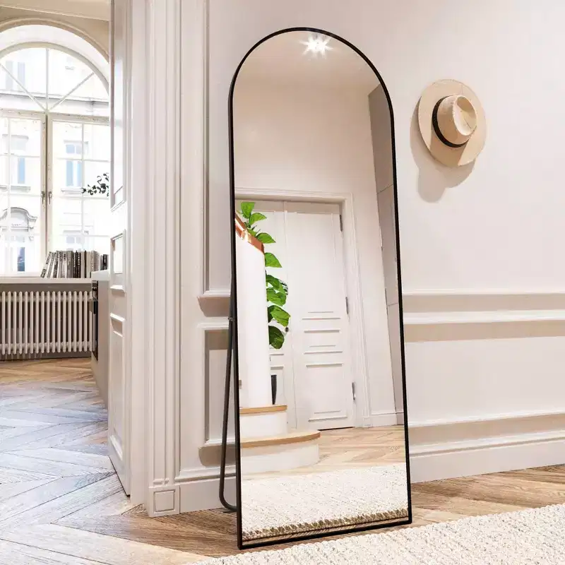 21 x 64 Full Length Arched Floor Mirror, Black/Gold-HOMLUX: Freestanding Design, Metal Frame