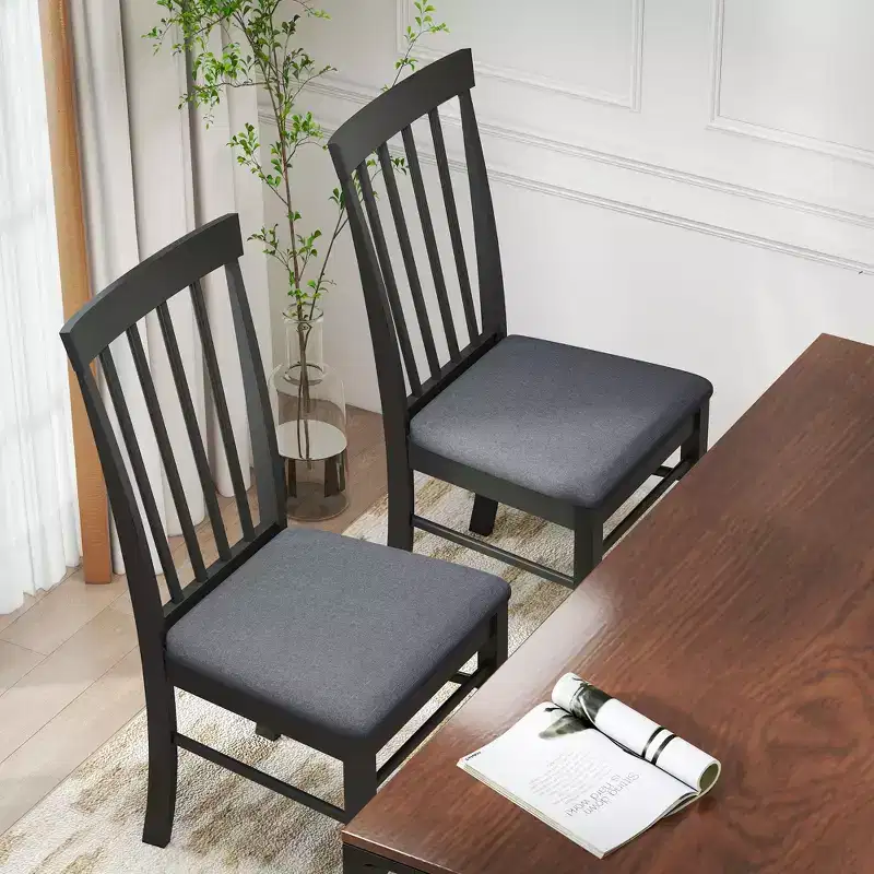 Wooden Dining Chairs Set of 2, Farmhouse Upholstered Kitchen Chairs with Rubber Wood Frame