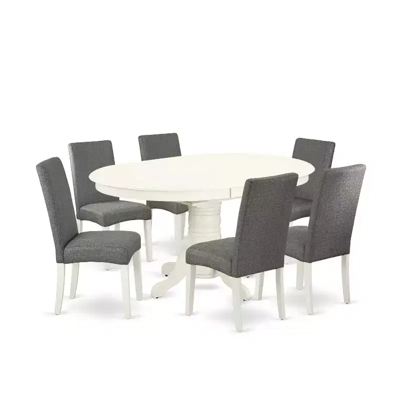 Dinette Set 7Pc Oval Table w/ Leaf & 6 Chairs - Cottage Style Kitchen Table Set