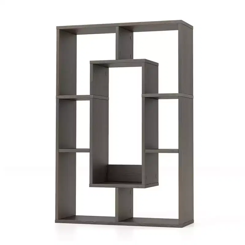 Costway 2 PCS 7-Cube Geometric Bookshelf with Anti-Toppling Device Modern Open Bookcase White/Grey/Natural