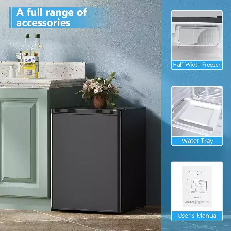 ZAFRO 2.6 Cu. Ft Mini Fridge with Freezer, Single-Door Compact Refrigerator, 7 Settings Temperature Adjustable, 2 Removable Shelves