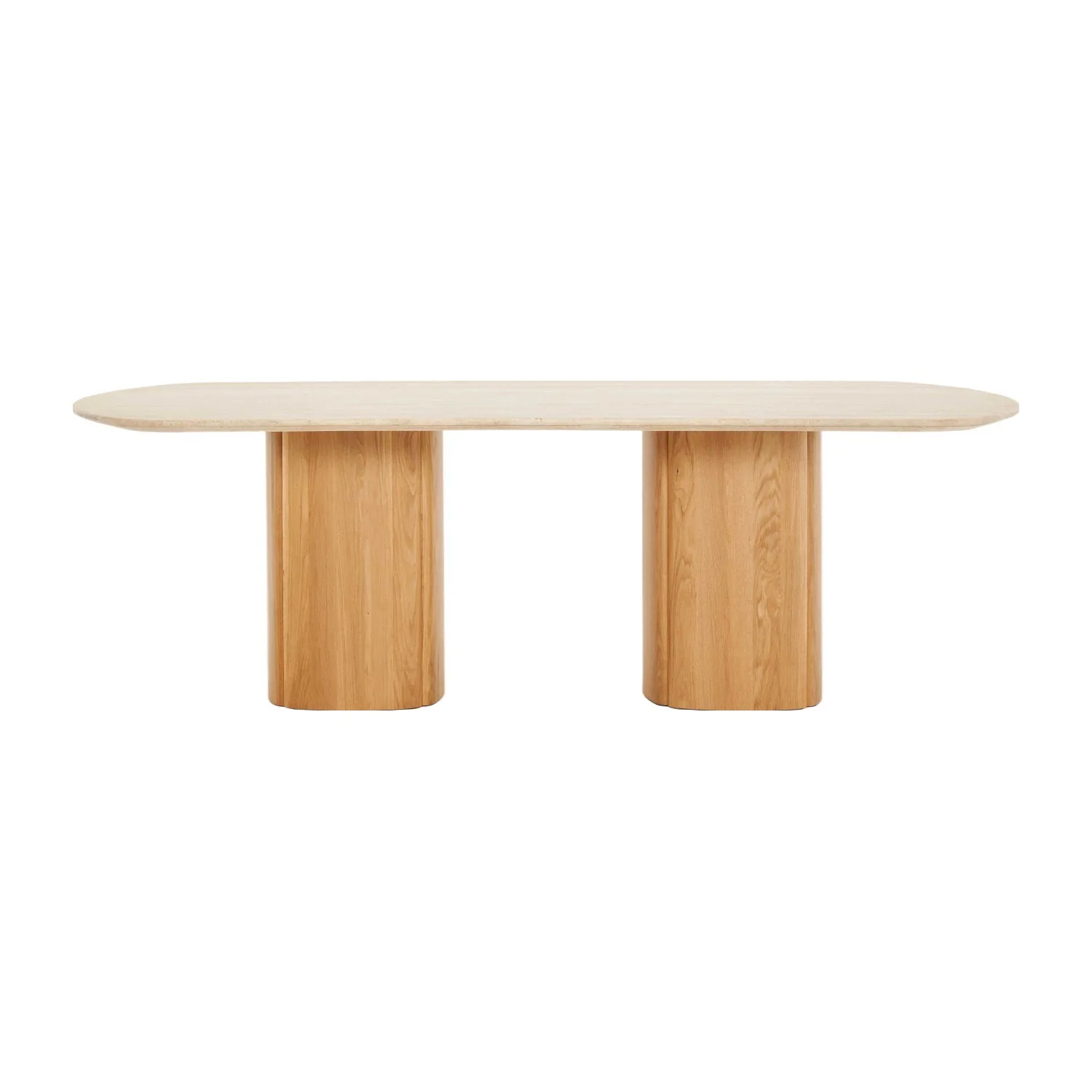 Sculptural Travertine Oval Dining Table with Soft-Sculpted Pedestal Base for Dining Rooms