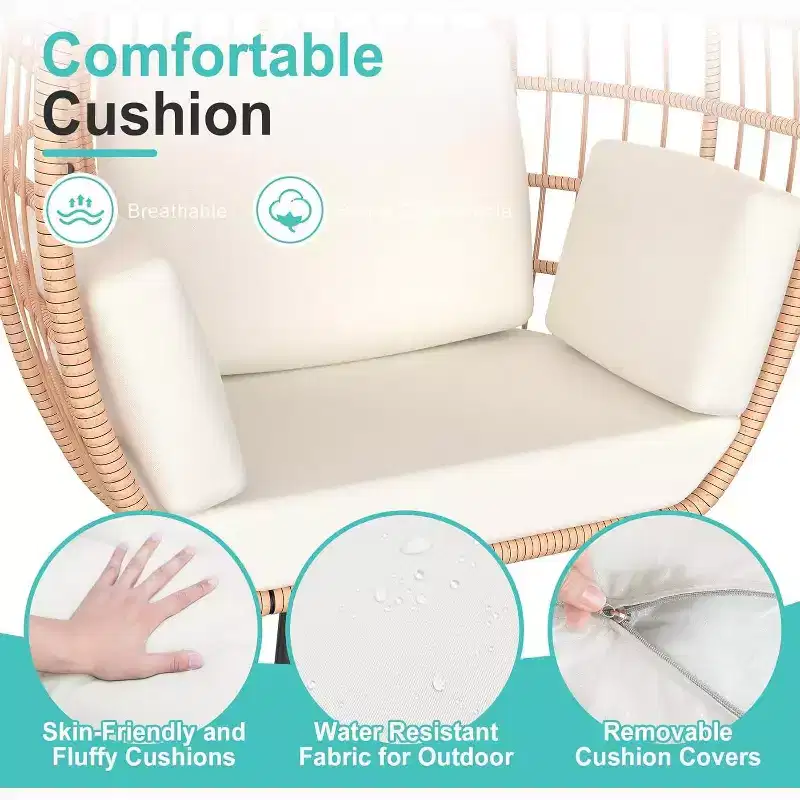 Egg Chair Oversized Lounger with UV-Resistant Cushions, All-Weather Wicker for Indoor/Outdoor, 370lbs Capacity, White