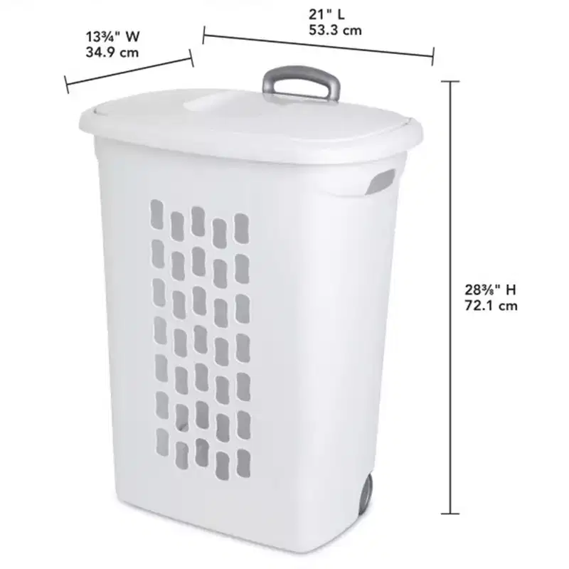 Sterilite Ultra Wheeled Laundry Hamper with Lid, Handle and Wheels for Easy Rolling of Clothes to and from the Laundry Room, Plastic, White, 3-Pack
